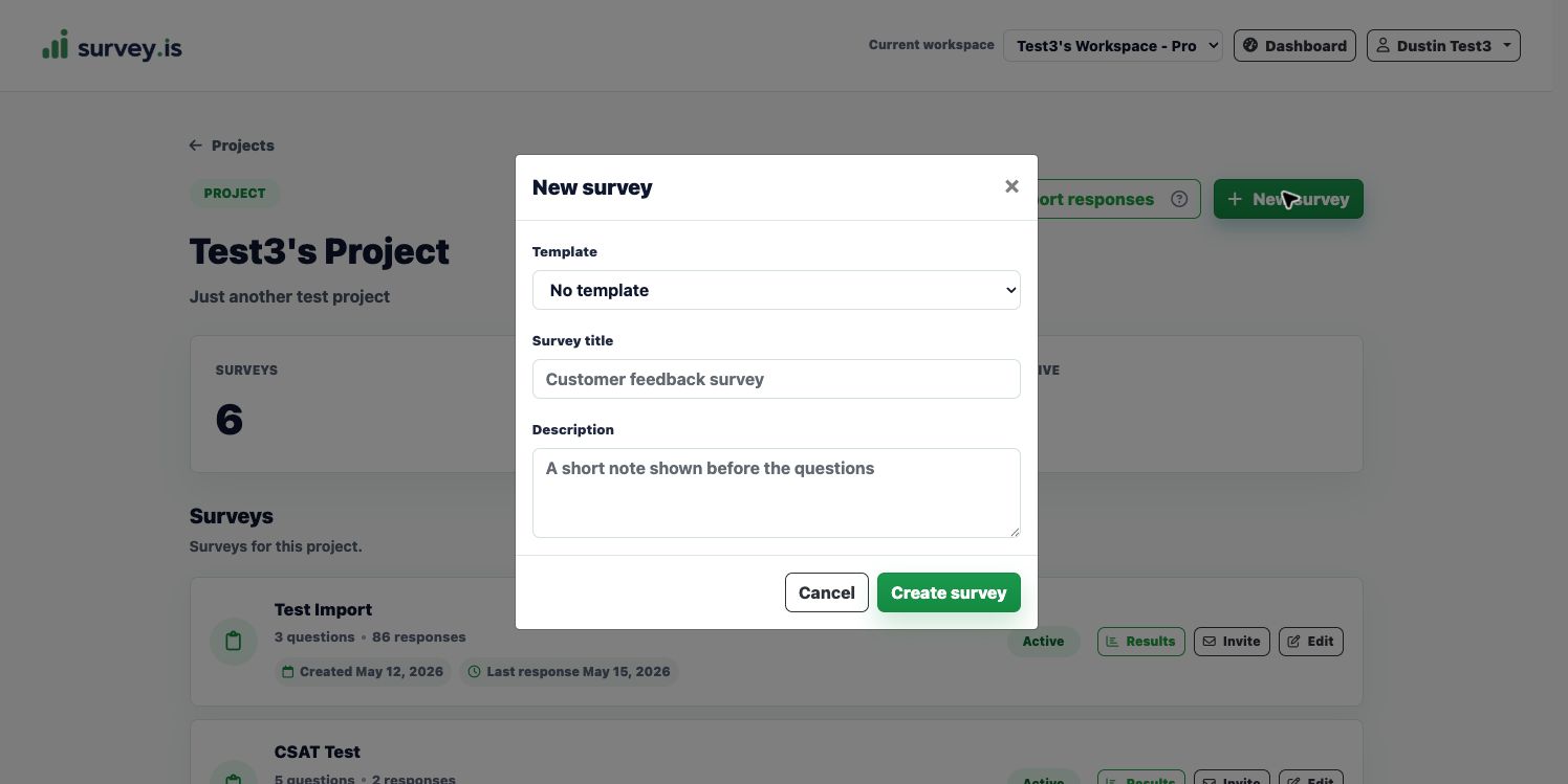 Create survey modal for an Agile Team Health Assessment