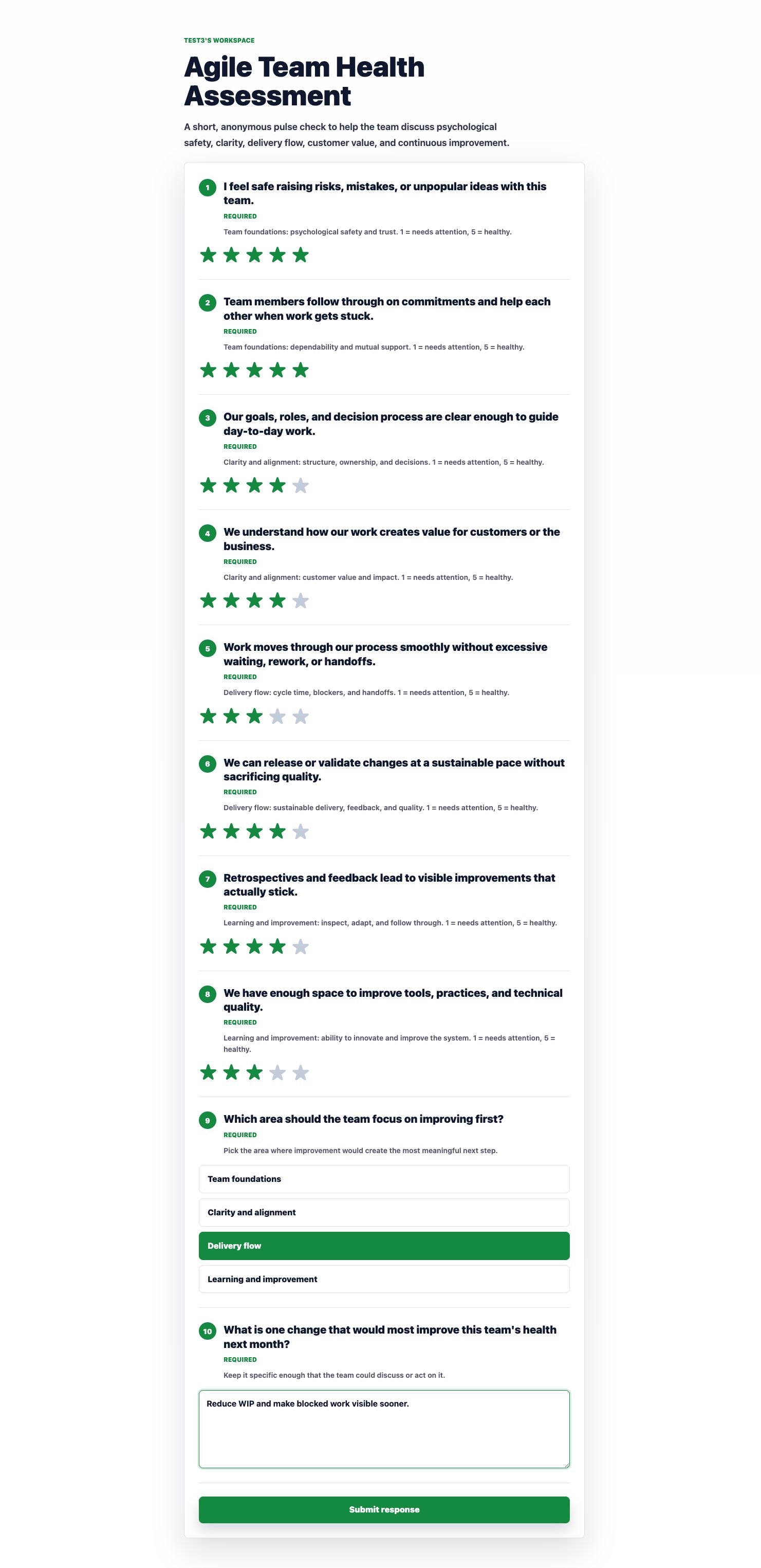 Filled sample public survey response