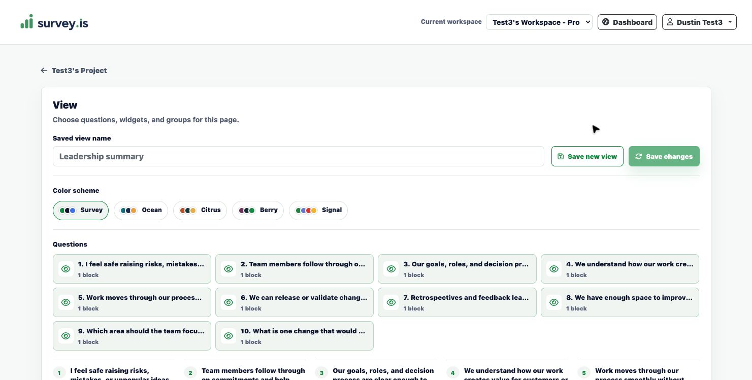 Change view controls on the results page