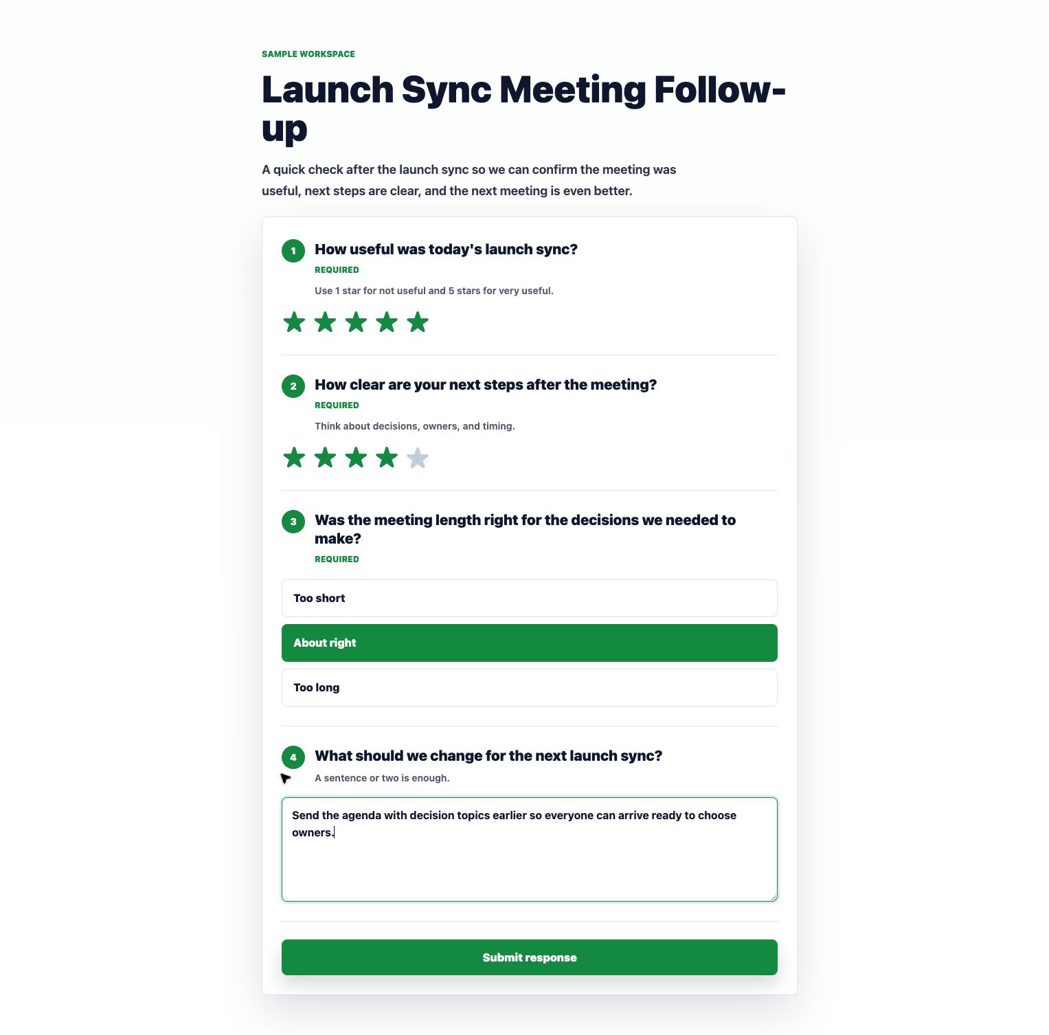 Public Survey.is form filled with post-meeting survey answers